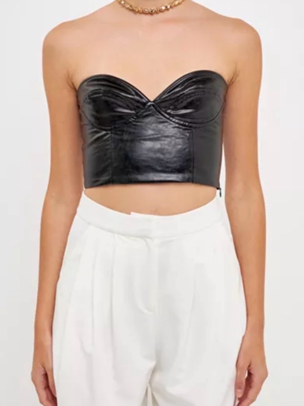 Grey Lab Women's Cropped Leather Bustier Top NEW M